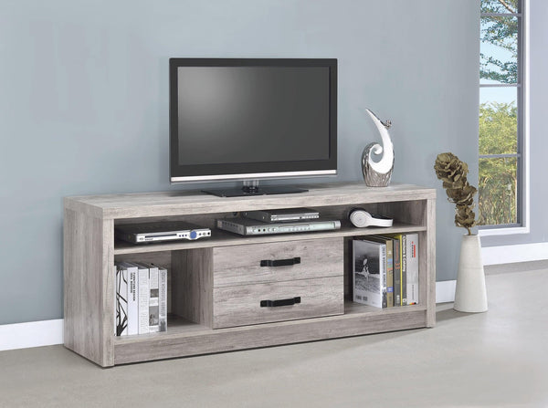 Burke 2-Drawer Tv Console Grey Driftwood - Ella Furniture