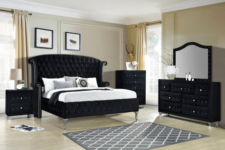 Diamond Palace Black Modern Solid Wood Velvet Upholstered Tufted Diamond Palace King Bedroom Set - Ella Furniture