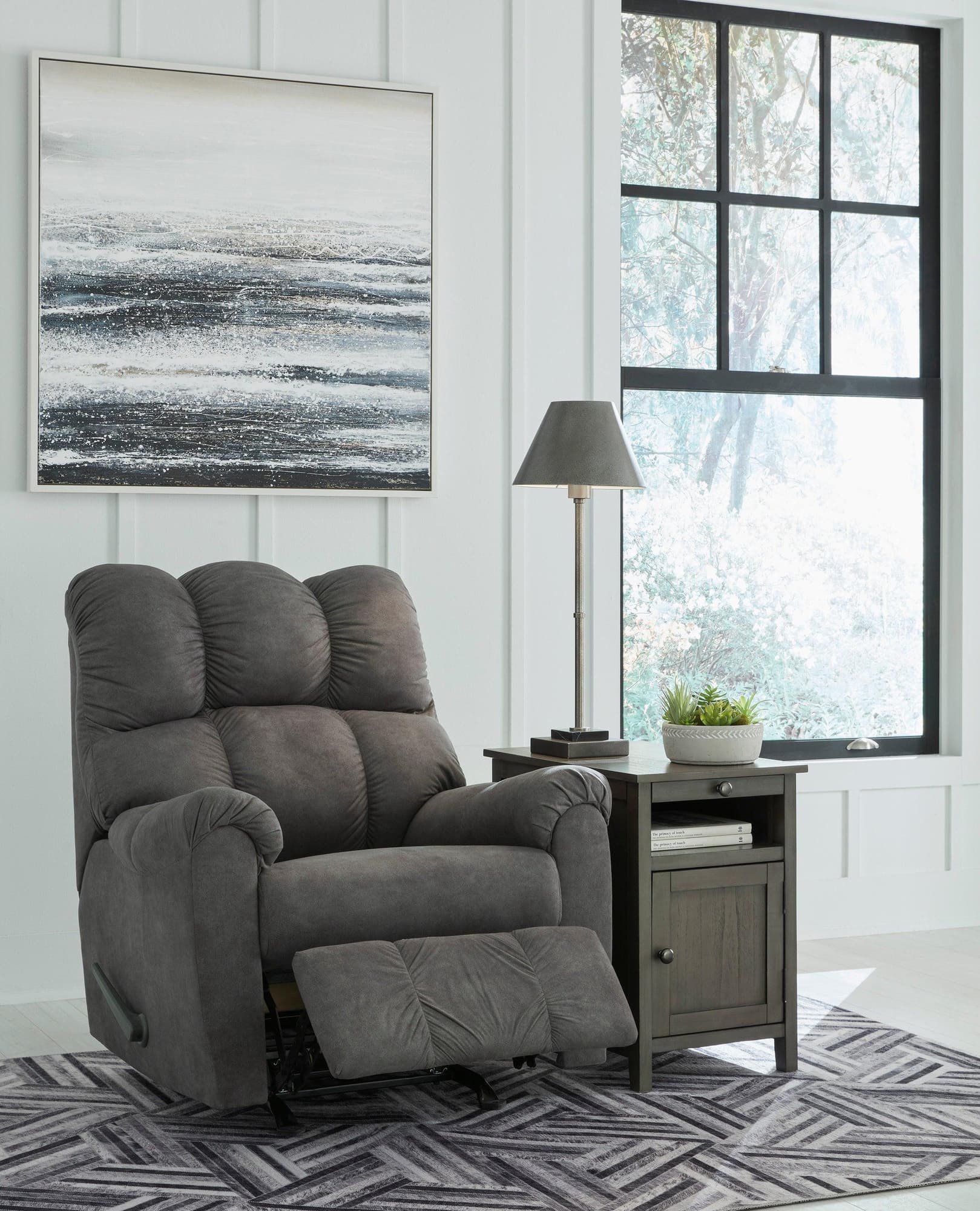 Rocker Slate Modern Contemporary Solid Wood Metal Fabric Polyester Recliner - Ella Furniture