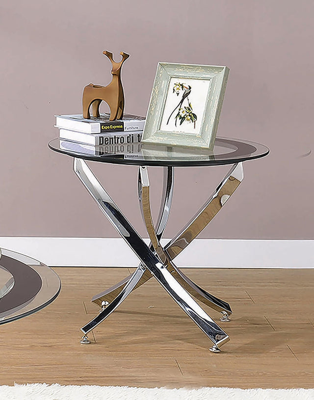 Brooke Glass Top End Table Chrome And Black - Ella Furniture