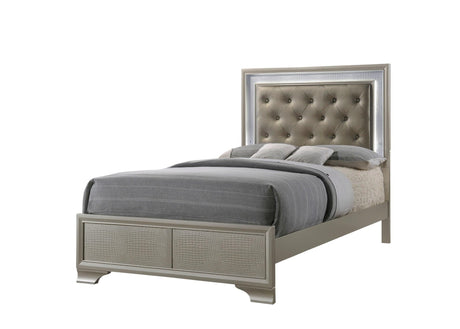 Lyssa Champagne Classic And Modern Full LED Faux Leather Upholstered Tufted Panel Bed - Ella Furniture