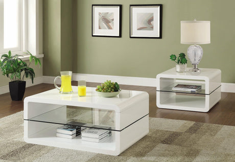Elana Rectangle 2-Shelf Coffee Table Glossy White - Ella Furniture