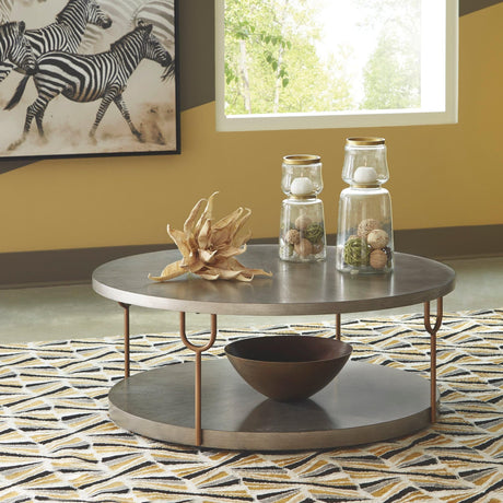 Ranoka Platinum Ash Veneer Silvertone Metal Tubular Legs Wood Round Cocktail Table - Ella Furniture