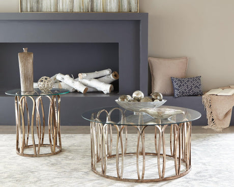 Monett Round Coffee Table Chocolate Chrome And Clear - Ella Furniture