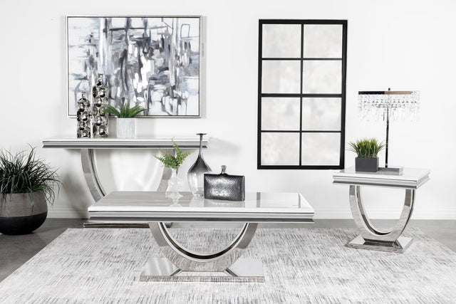Adabella U-base Square End Table White And Chrome - Ella Furniture