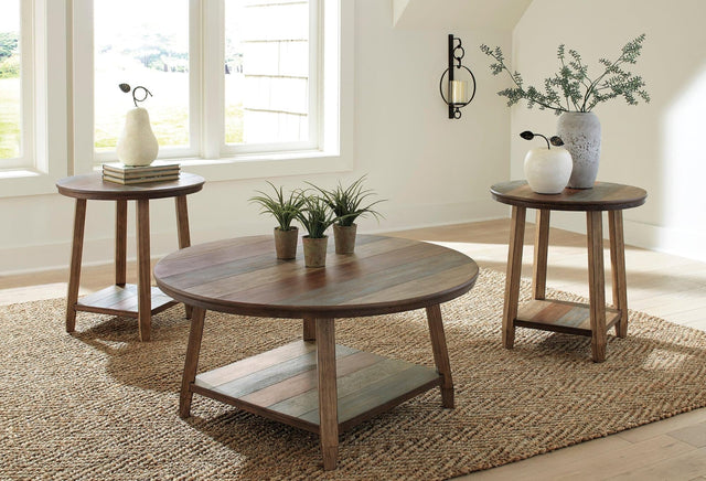 Multi-color Modern Contemporary Solid Wood And Veneers Round Occasional Table Set - Ella Furniture