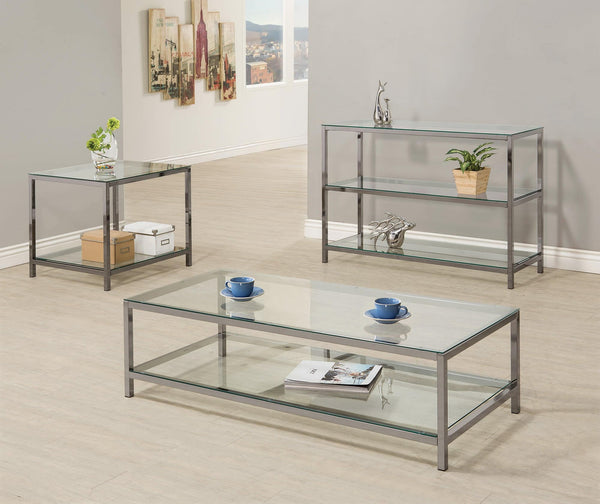 Trini End Table With Glass Shelf Black Nickel - Ella Furniture