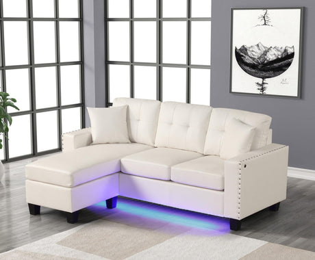 Messi White Modern Contemporary Solid Wood Pu Faux Leather Tufted Reversible Sectional - Ella Furniture