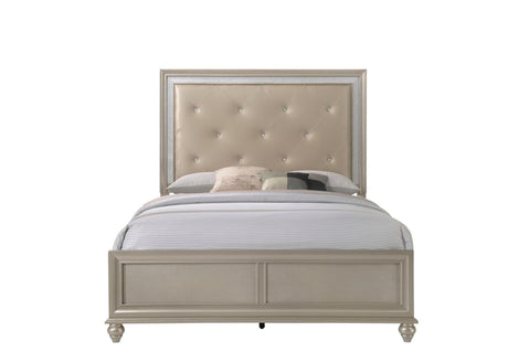 Lila Champagne Modern Metal And Wood Twin Faux Leather Upholstered Tufted Panel Bed - Ella Furniture