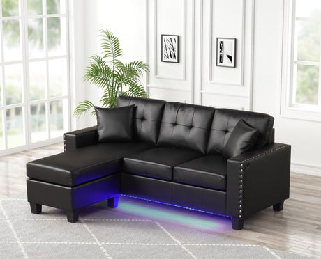 Messi Black Modern Contemporary Solid Wood Pu Faux Leather Tufted Reversible Sectional - Ella Furniture