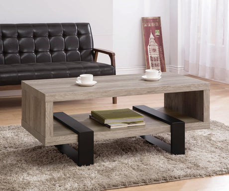 Dinard Coffee Table With Shelf Grey Driftwood - Ella Furniture