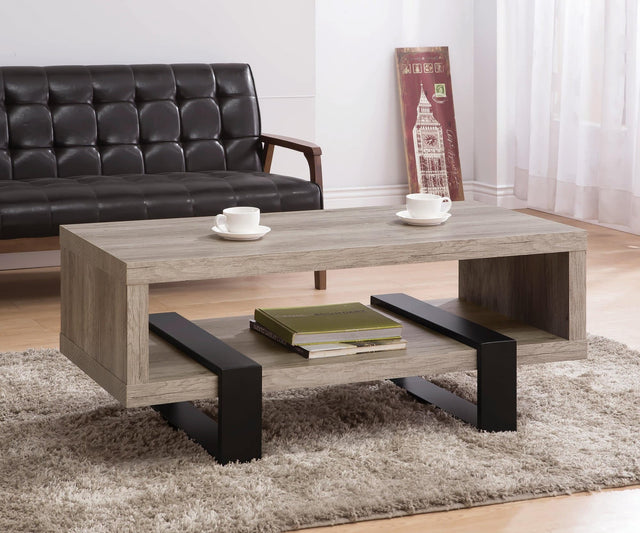 Dinard Coffee Table With Shelf Grey Driftwood - Ella Furniture