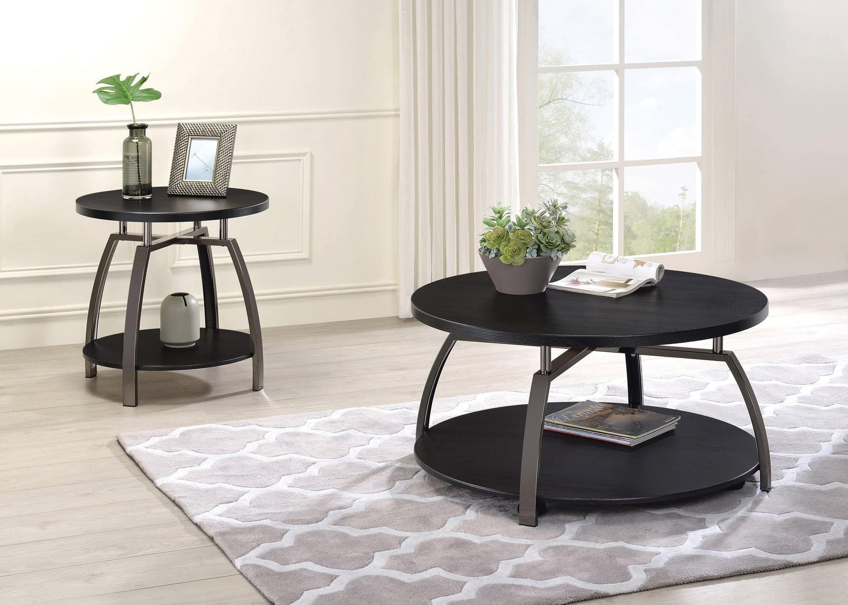 Dacre Round End Table Dark Grey And Black Nickel - Ella Furniture