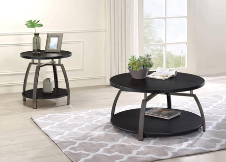 Dacre Round End Table Dark Grey And Black Nickel - Ella Furniture