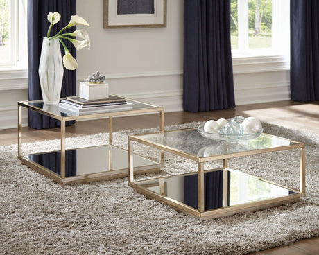 Renee 2-Piece Square Occasional Set Rose Brass - Ella Furniture