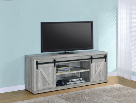 Brockton 71-Inch 3-Shelf Sliding Doors Tv Console Grey Driftwood - Ella Furniture