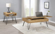 Fanning Square End Table With Open Compartment Golden Oak And Black - Ella Furniture