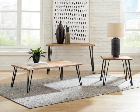 Zander End Table With Hairpin Leg Natural And Matte Black - Ella Furniture