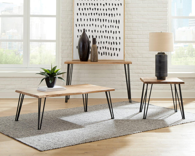 Zander End Table With Hairpin Leg Natural And Matte Black - Ella Furniture