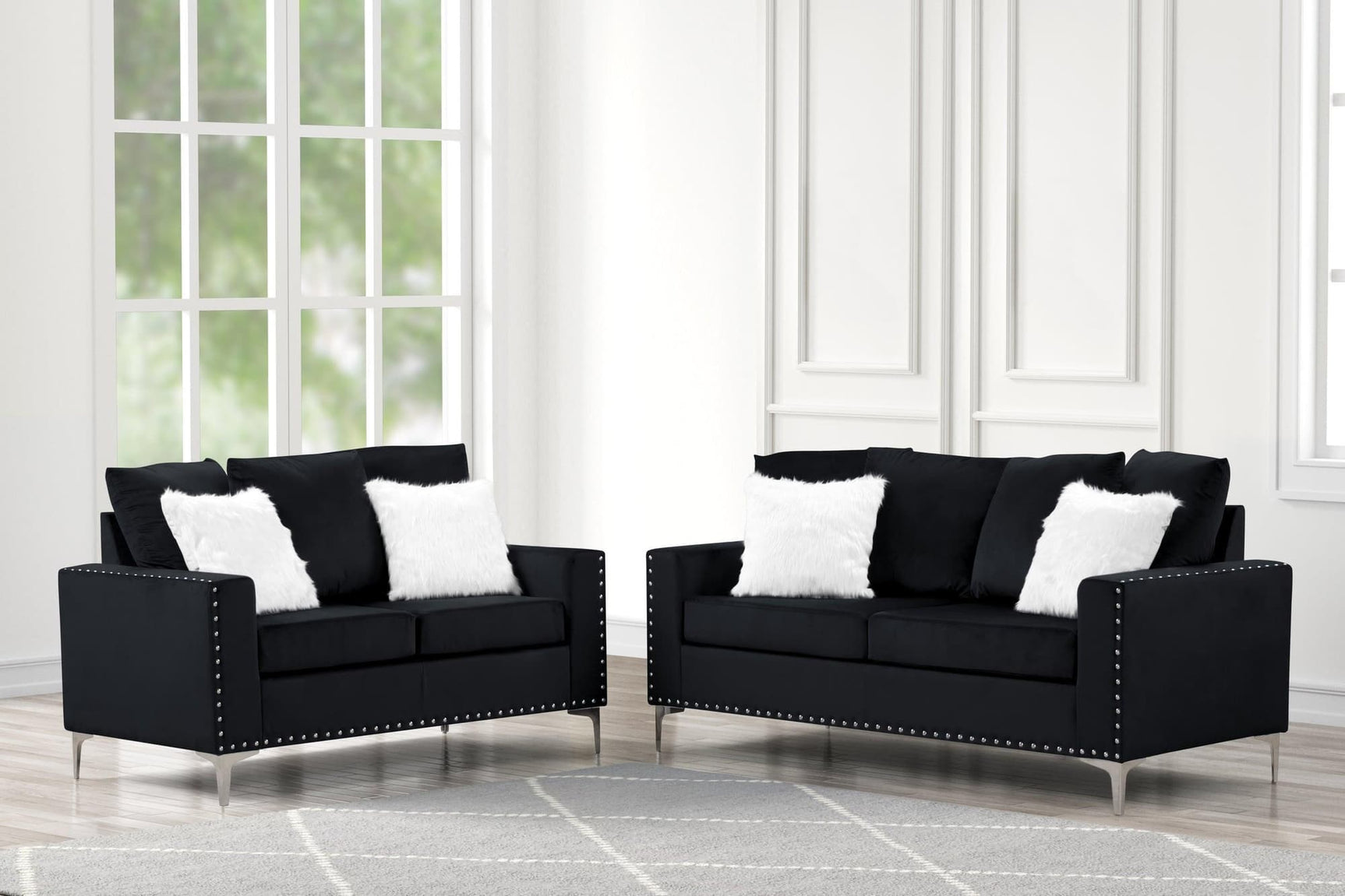 Cinderella2 Black Modern Contemporary Solid Wood Velvet Upholstery Set - Ella Furniture