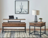 Byers Square 1-Drawer End Table Brown Oak And Sandy Black - Ella Furniture