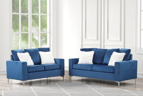 Cinderella2 Blue Modern Contemporary Solid Wood Velvet Upholstery Set - Ella Furniture