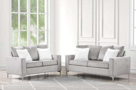 Cinderella2 Silver Modern Contemporary Solid Wood Velvet Upholstery Set - Ella Furniture