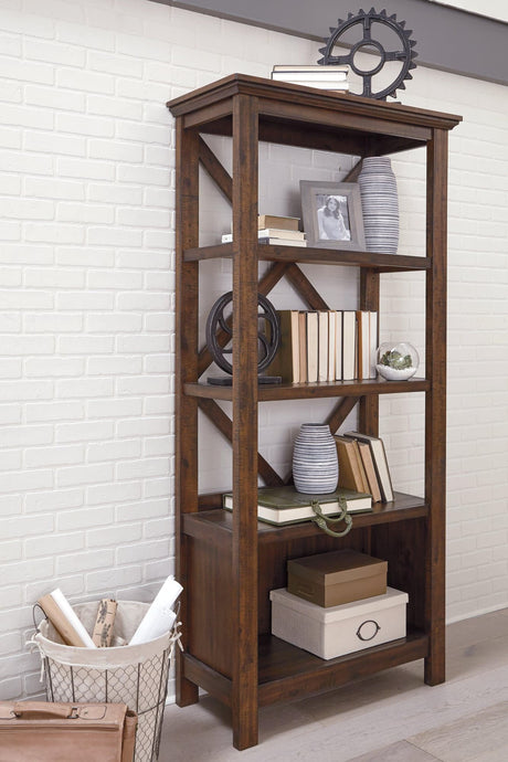 Baldridge Rustic Brown 75" Bookcase - Ella Furniture