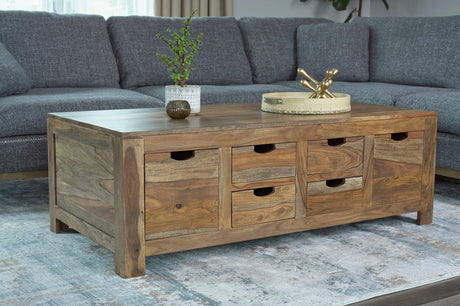 Esther 6-Drawer Storage Coffee Table Natural Sheesham - Ella Furniture