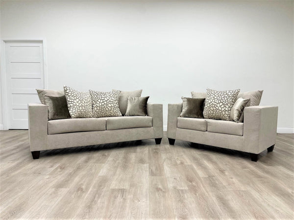 Hollywood Beige Modern Contemporary Solid Wood Velvet Fabric Upholstered Sofa & Loveseat - Ella Furniture