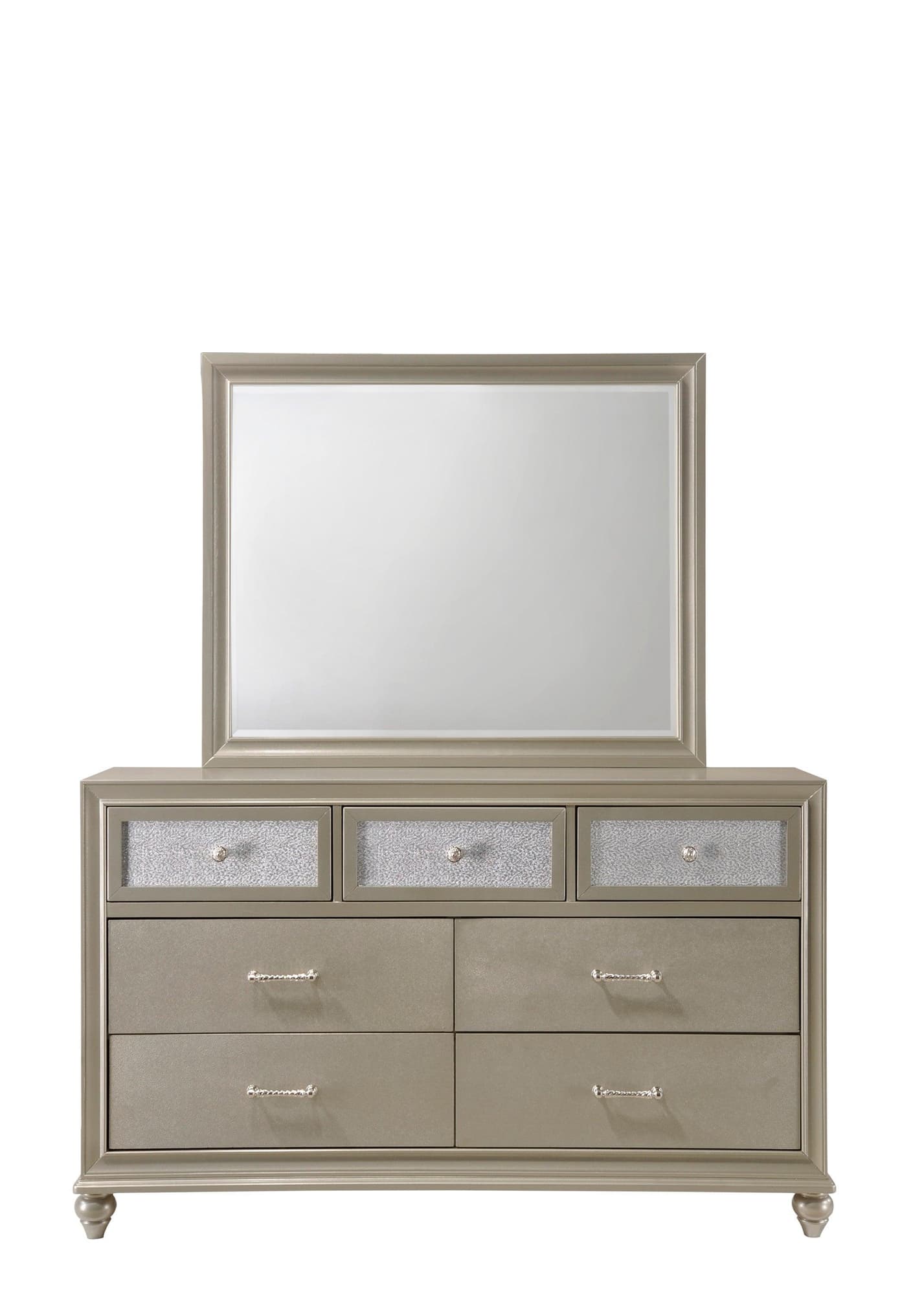 Lila Dresser Champagne With Crystal Accent Finish, Modern Wood And Veneers, Solid Metal Knob And Bar Pull Hardware - Ella Furniture