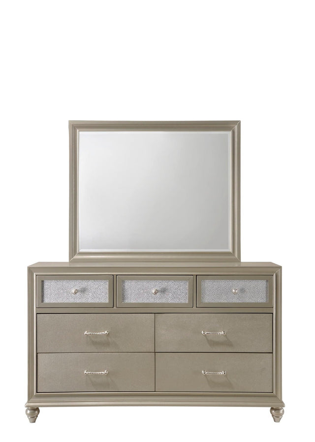 Lila Dresser Champagne With Crystal Accent Finish, Modern Wood And Veneers, Solid Metal Knob And Bar Pull Hardware - Ella Furniture