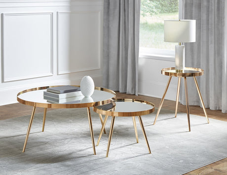 Kaelyn Round Mirror Top End Table Gold - Ella Furniture