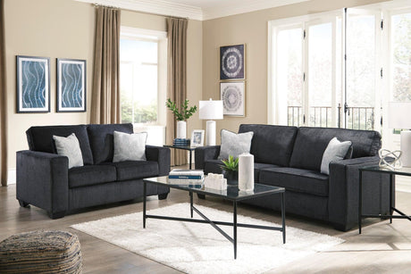 Ashley Slate Modern Contemporary Solid Wood Fabric Upholstered Sofa & Loveseat Set - Ella Furniture