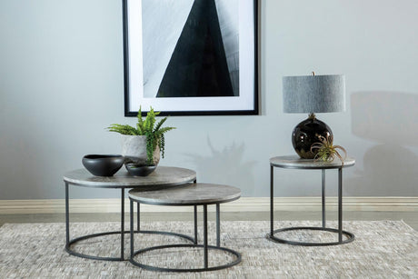 Lainey Round 2-Piece Nesting Coffee Table Grey And Gunmetal - Ella Furniture