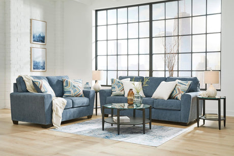Ashley Blue Modern Contemporary Solid Wood Fabric Upholstered Sofa & Loveseat - Ella Furniture