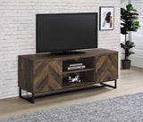 Myles 2-Door Tv Console With Adjustable Shelves Rustic Oak Herringbone - Ella Furniture