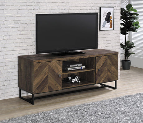 Myles 2-Door Tv Console With Adjustable Shelves Rustic Oak Herringbone - Ella Furniture