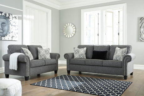 Ashley Charcoal Modern Contemporary Solid Wood Fabric Upholstered Sofa & Loveseat Set - Ella Furniture