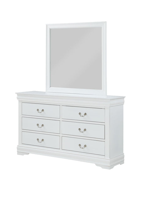 Louis Philip Dresser White, Modern Wood Veneers, Classic Spacious 6 Drawers - Ella Furniture