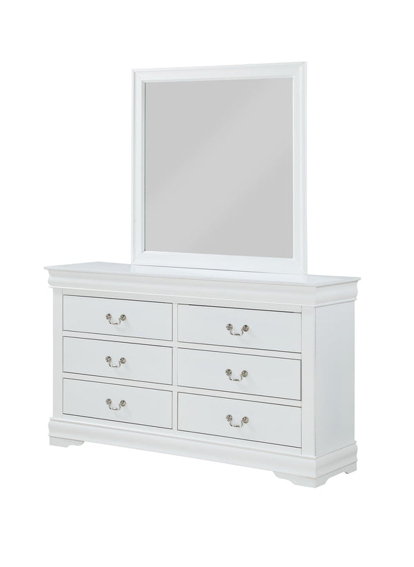 Louis Philip Dresser White, Modern Wood Veneers, Classic Spacious 6 Drawers - Ella Furniture