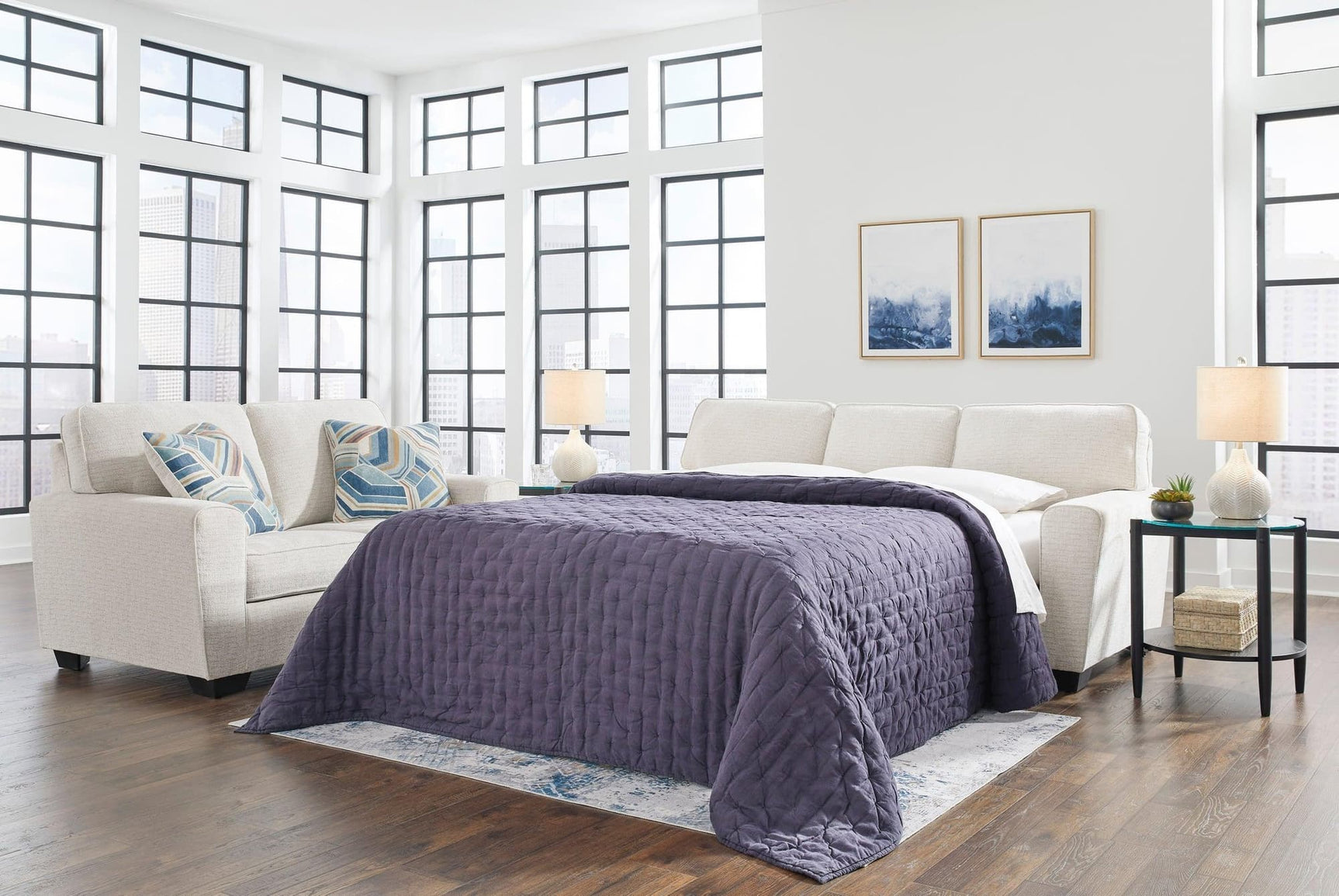 Snow Modern Contemporary Faux Wood Fabric Upholstered Queen Sofa Sleeper - Ella Furniture
