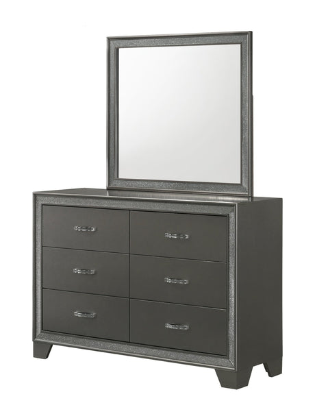 Kaia Dresser Gray, Modern Wood, 6 Classic Metal Drawers - Ella Furniture