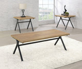 Colmar 3-Piece Trestle Occasional Table Set Golden Oak And Gunmetal - Ella Furniture