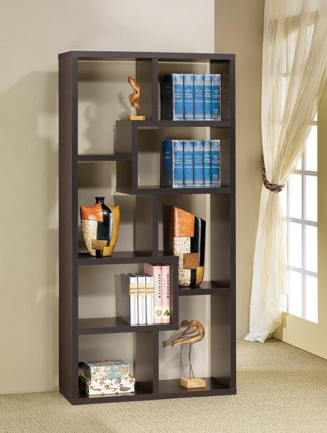 Theo 10-Shelf Bookcase Cappuccino - Ella Furniture