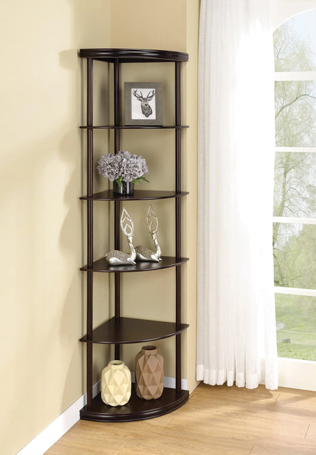 Bonwick 5-Shelf Corner Bookshelf Cappuccino - Ella Furniture