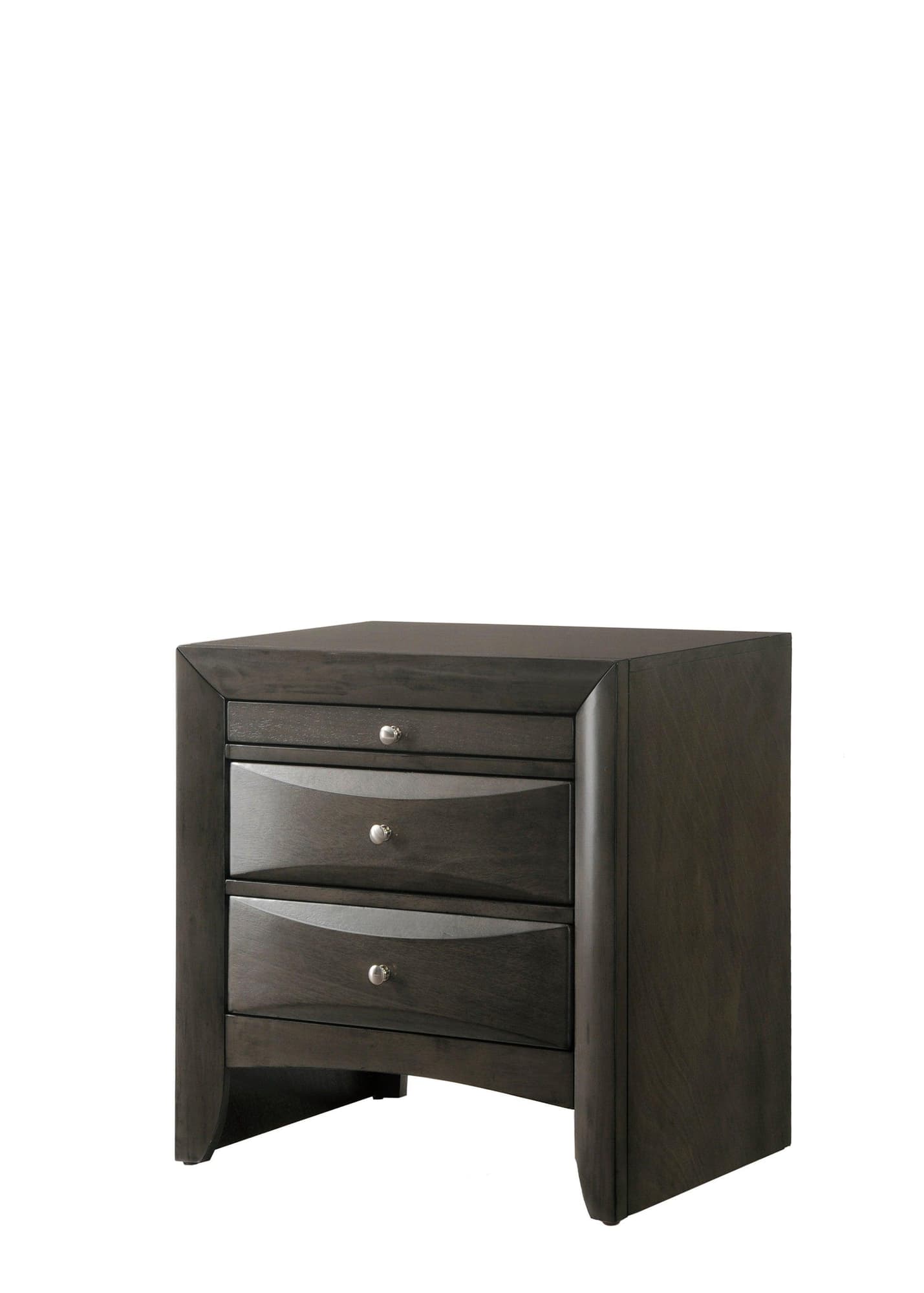 Emily Night Stand Grey, Modern Wood, Metal Knobs 2 Drawers - Ella Furniture