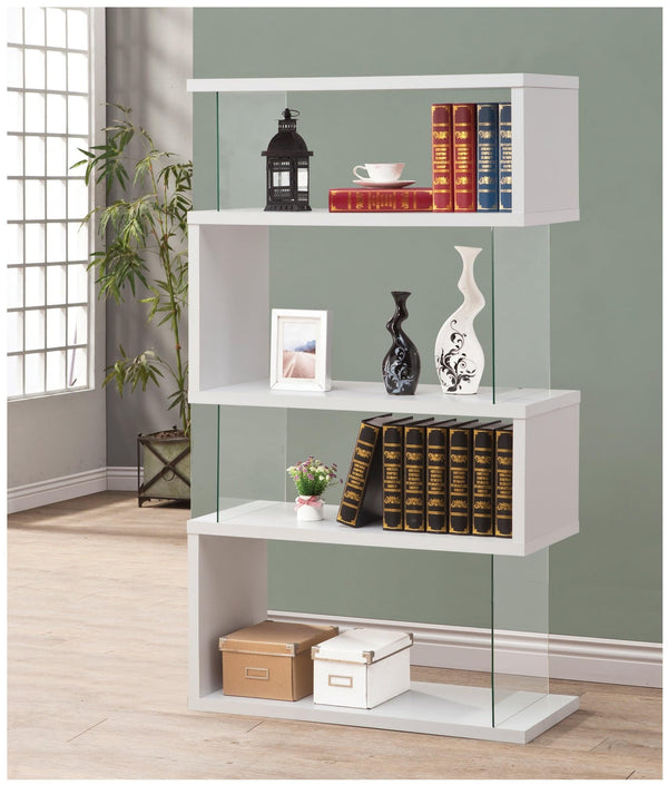 Emelle 4-Tier Bookcase White And Clear - Ella Furniture