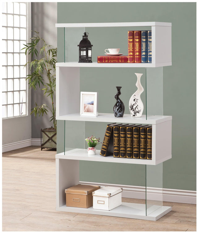Emelle 4-Tier Bookcase White And Clear - Ella Furniture