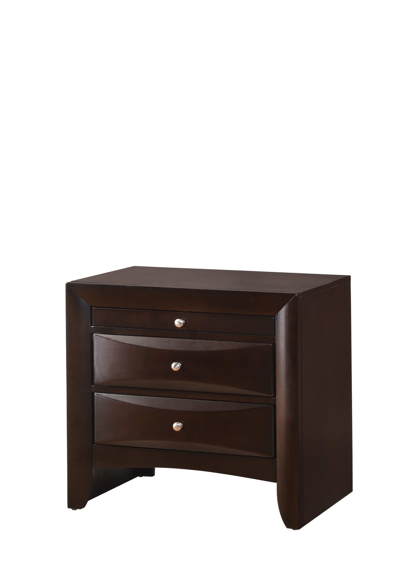 Emily Night Stand Dark Cherry, Modern And Sleek Wood, Metal Knobs 2 Drawers - Ella Furniture